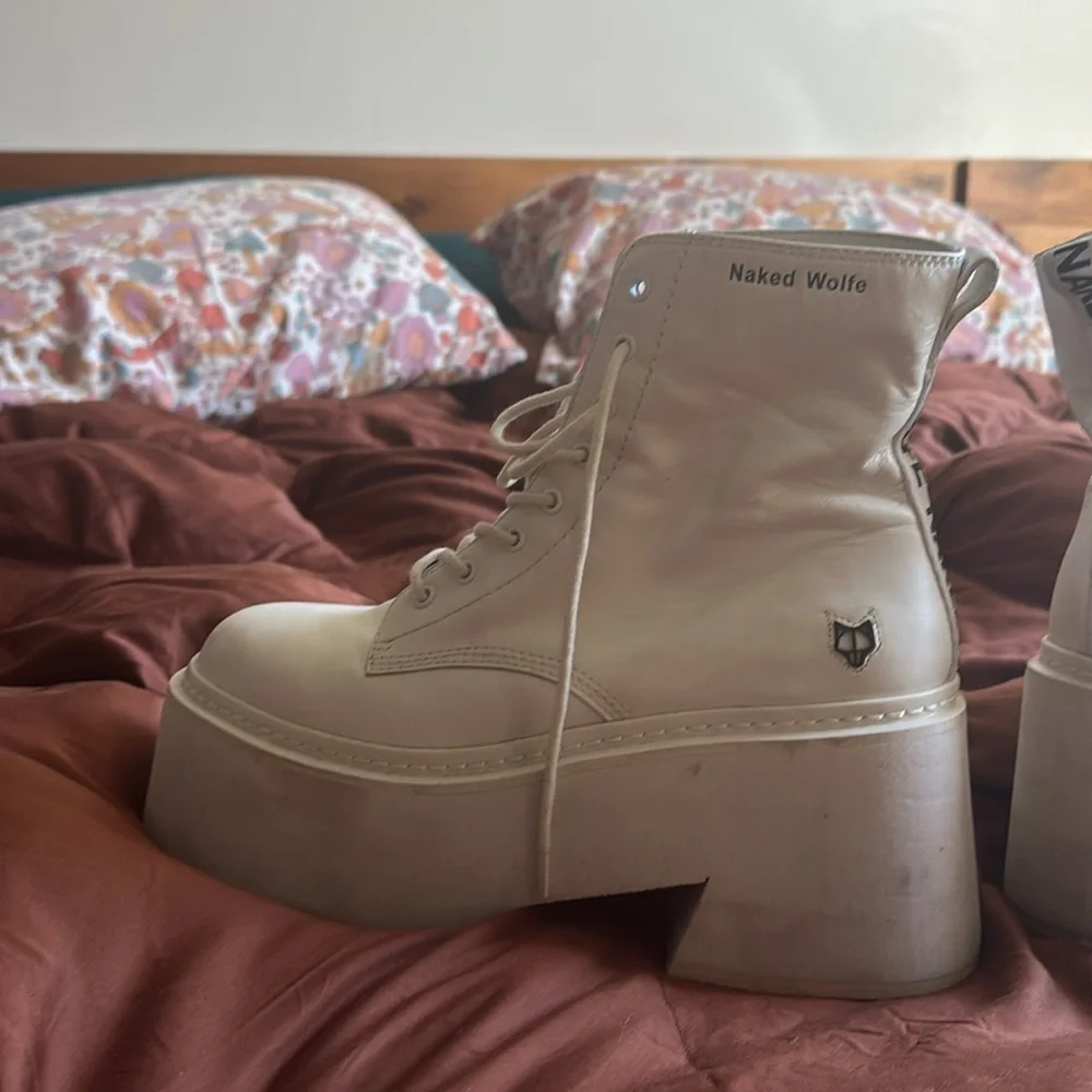 Naked Wolfe White Platform Lace-Up Boots